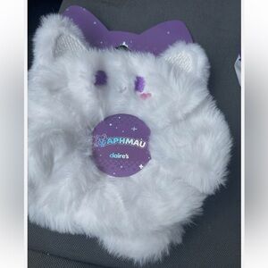 Aphmau White Plush Cat Ears with Purple Accents Scrunchie